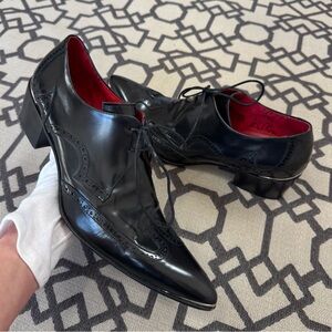 Jeffery West Muse Wingtip Cuban Heel Leather Oxford Black Red
